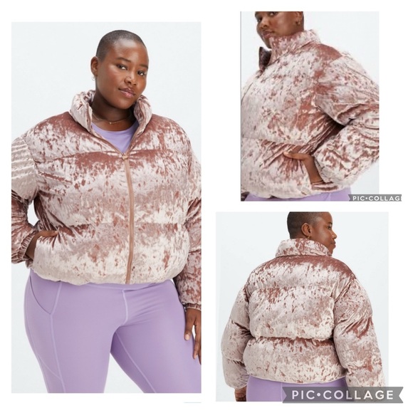 Fabletics Wonder Crush Velour Cropped Puffer Jacket in Teddy Size L - Picture 2 of 15